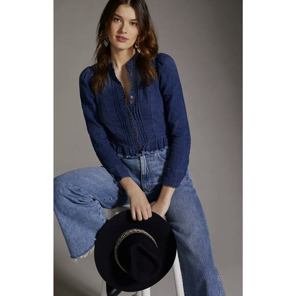 NEW Anthropologie Pilcro Slim Denim Button Down Top - Size 4 - Picture 1 of 10